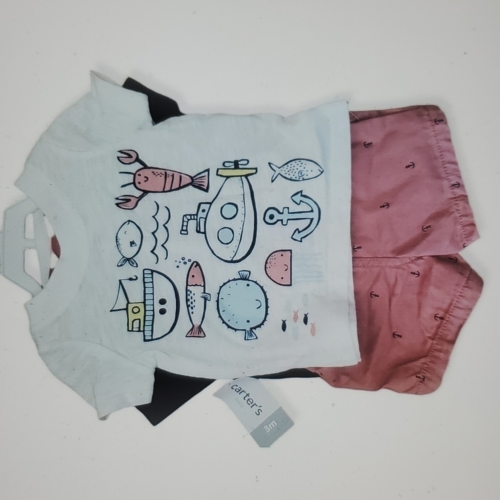 NWT Carter’s Baby Boy Nautical Outfit Set 0-3M Shirt Shorts Summer 3pc